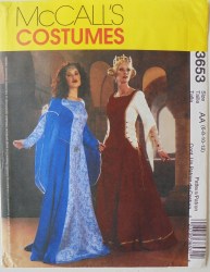 3653 MCCALLS MEDIEVAL RENN FLARE CAMELOT DRESS OVERDRESS SURCOTE PATTERN 14-20 UNCUT